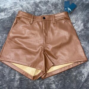 Hollister High Waist Brown Shorts with Glossy Finish